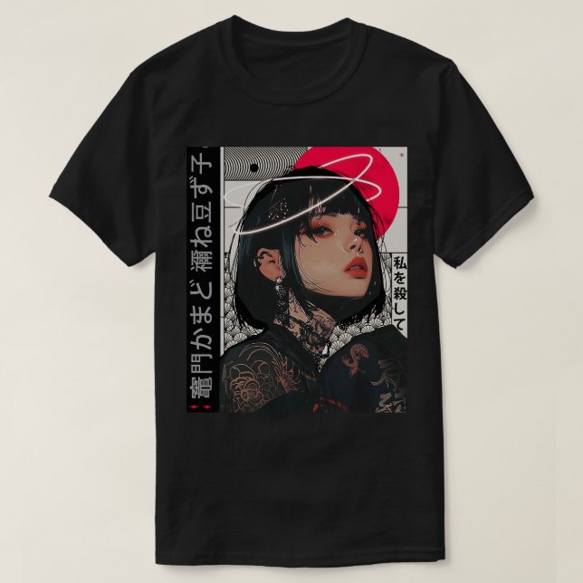 Urban Japanese Vaporwave Aesthetic Cool Girl T Shirt (Design framsida)