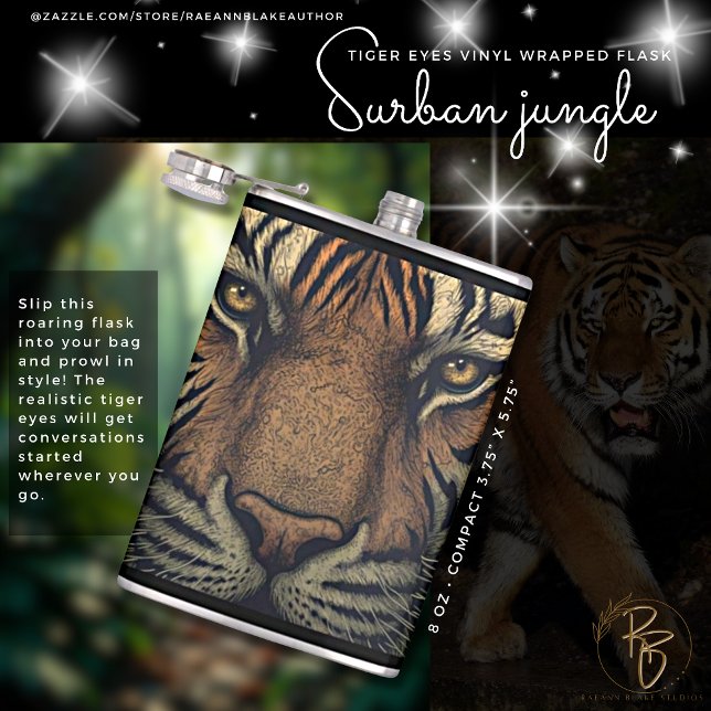 Urban Jungle Tiger Eyes Vinyl Omslagen Flask Fickplunta (Skapare uppladdad)