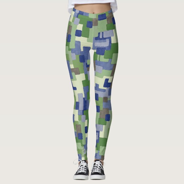 Urban kamouflage gröna bruna digital mönster leggings (Framsida)