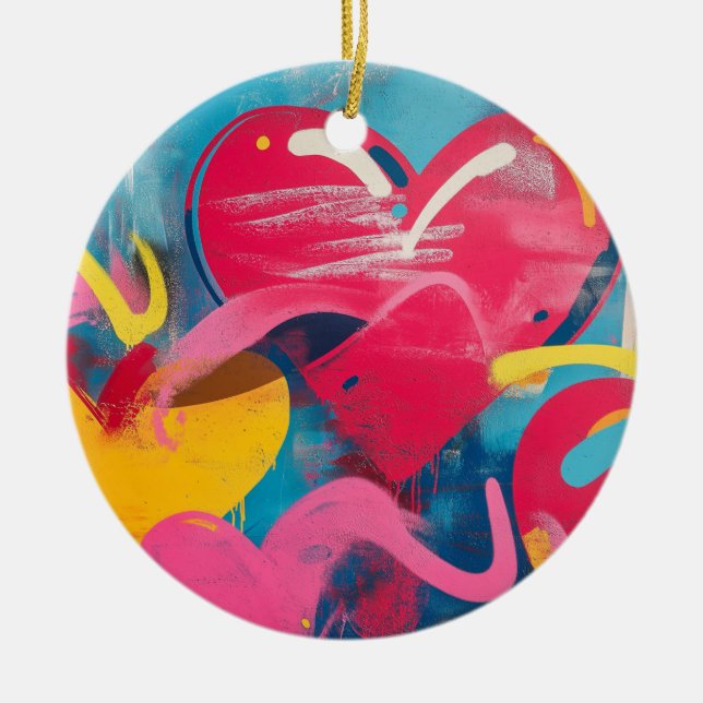 Urban Kärlek: Graffiti Hearts Julgransprydnad Keramik (Framsidan)