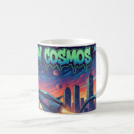 Urban Kosmos Graffiti Rymdskepp Futuristisk Neon Kaffemugg