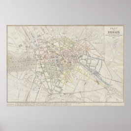 Urban layoutplan för Berlin från 1847, tysk karta Poster