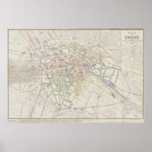 Urban layoutplan för Berlin från 1847, tysk karta Poster