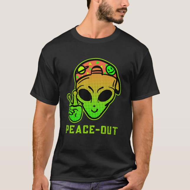 Urban Legend Alien Streetwear PEACE OUT T Shirt (Framsida)