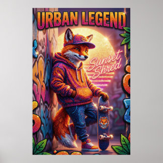 Urban Legend Fox Skater Affisch Neon Graffiti