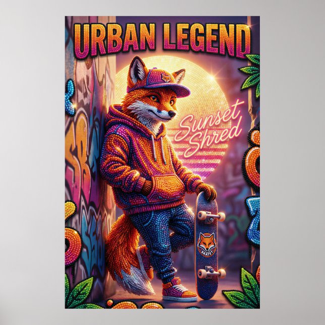 Urban Legend Fox Skater Affisch Neon Graffiti (Framsidan)