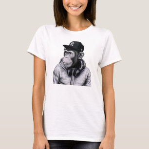 Urban Mode-apa med hörlurar Avslappnad vit T Shirt