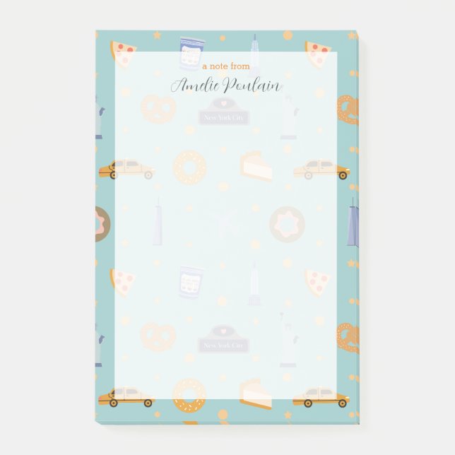 Urban NYC Icons Mönster Turcos Grönt Namn Post-it Block (Framsida)