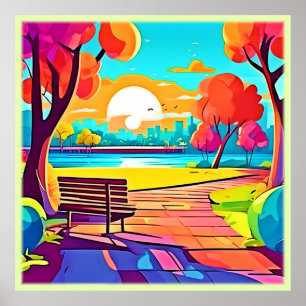Urban Oasis Sunset Panorama Poster
