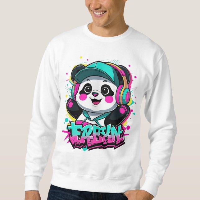 Urban ‏ Panda Vibes Lång Ärmad Tröja (Framsida)