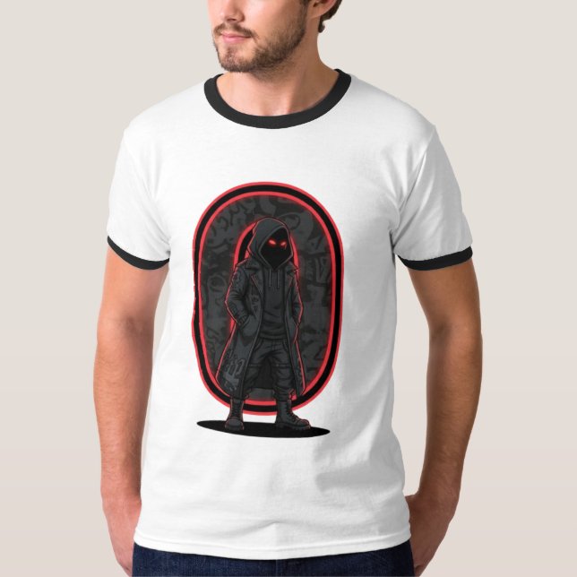 Urban Phantom Mörk Techwear Huva Figur Gatumiljö T Shirt (Framsida)