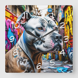 Urban Pitbull City Street Art Graffiti Fyrkantig Klocka