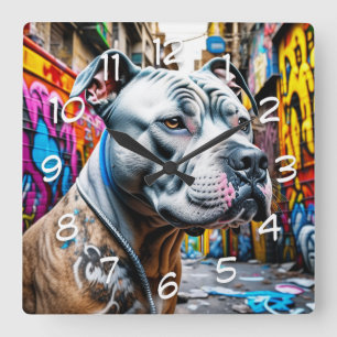 Urban Pitbull City Street Art Graffiti Fyrkantig Klocka
