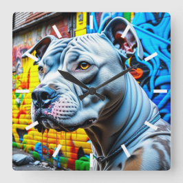 Urban Pitbull City Street Art Graffiti Fyrkantig Klocka