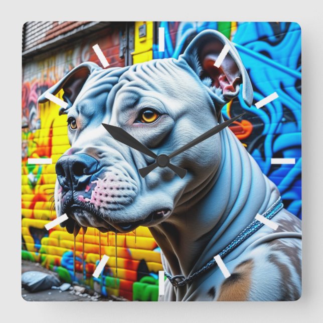 Urban Pitbull City Street Art Graffiti Fyrkantig Klocka (Framsida)