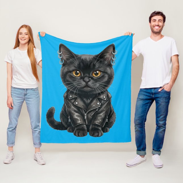 Urban Rap Katt i Läderjacka Flanellfilt Fleecefilt (På plats)