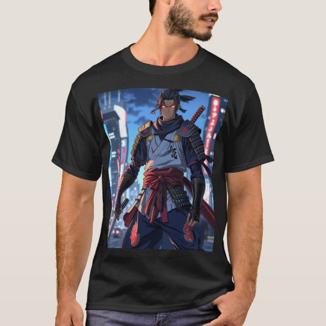 Urban Ronin: Neon Samurai Anime T-Shirt (Framsida)