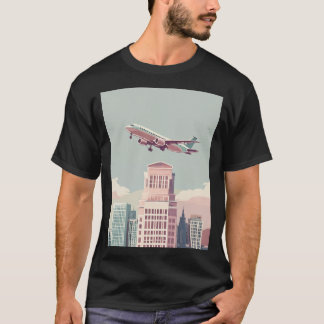 Urban Skyline Airplan Landing Graphic T-Shirt