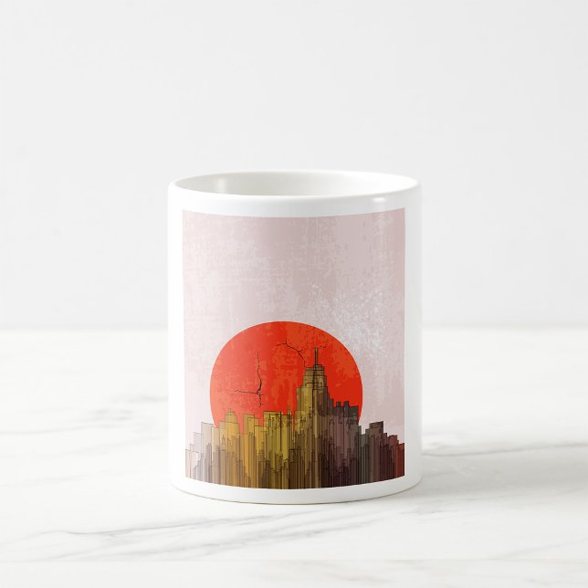 Urban Skyline med Red Sol Grunge Cityscape Kaffemugg (Skapare uppladdad)