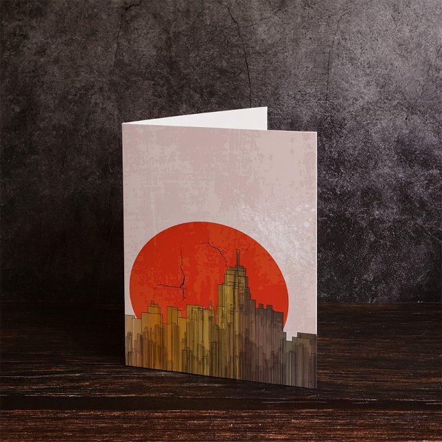 Urban Skyline med Red Sol Grunge Cityscape Kort (Skapare uppladdad)