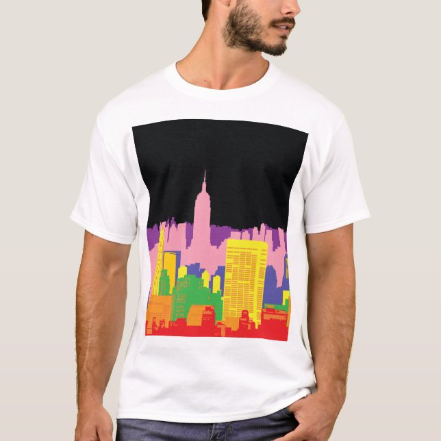 Urban Skyline: Nattregnbåge Decor. T Shirt (Framsida)