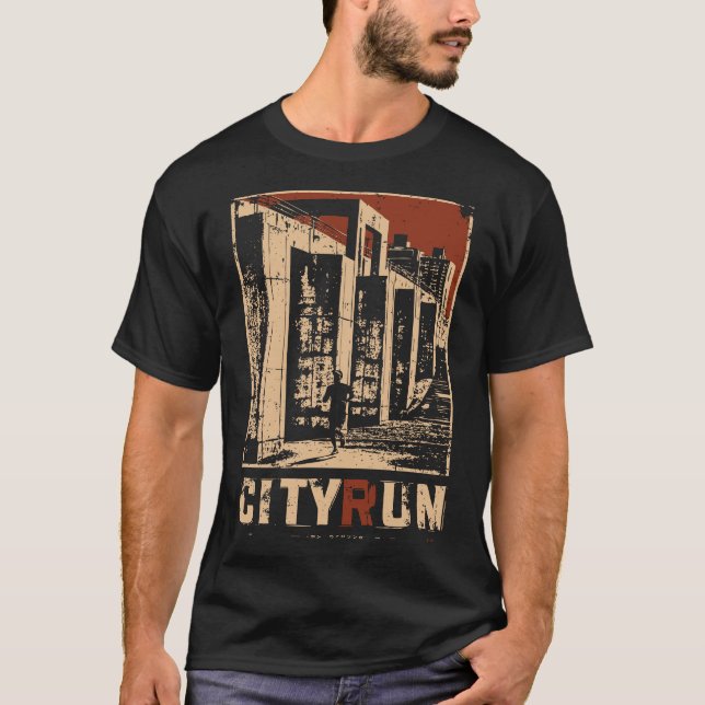 Urban Springer Cyberpunk Cityscape Design T Shirt (Framsida)