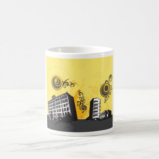 Urban stadsbild Gul och grå Retro Abstrakt Kaffemugg (Skapare uppladdad)