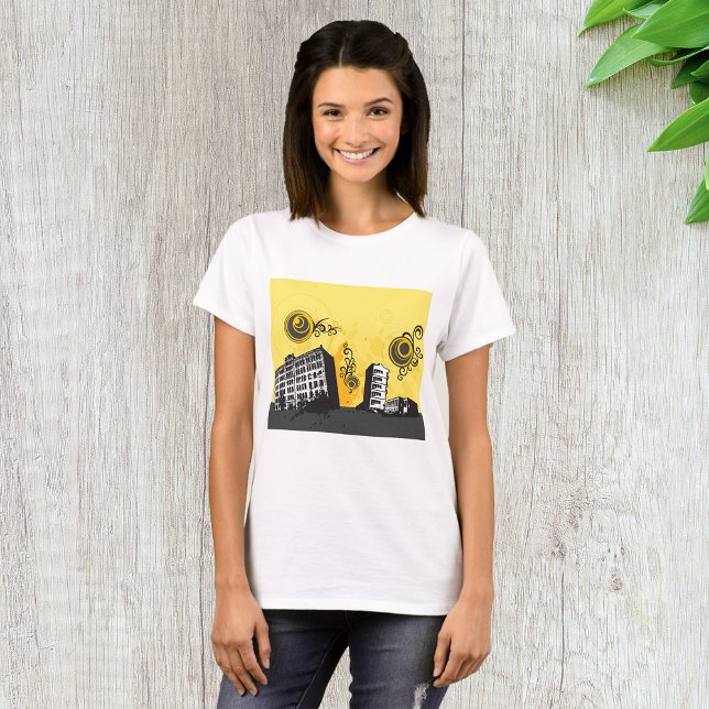 Urban stadsbild Gul och grå Retro Abstrakt T Shirt (Skapare uppladdad)