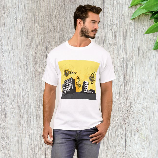 Urban stadsbild Gul och grå Retro Abstrakt T Shirt (Skapare uppladdad)