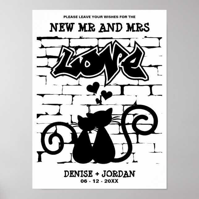 Urban stil Kittens i kärlek på Graffiti Bröllop Poster (Framsidan)
