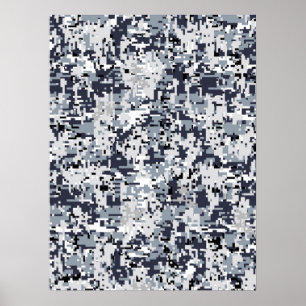 Urban Stil Silver Grått Digital Camouflage Poster