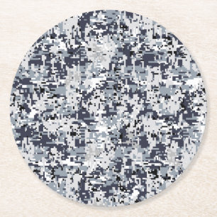 Urban Stil Silver Grått Digital Camouflage Underlägg Papper Rund