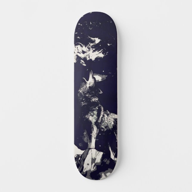 Urban Street Art Inspired Grått Varg Howling Wide Mini Skateboard Bräda 18,5 Cm (Framsida)