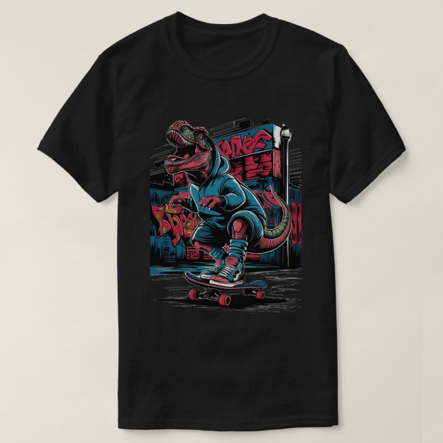 Urban Street Graffiti Skateboard Dinosaur T Shirt (Design framsida)