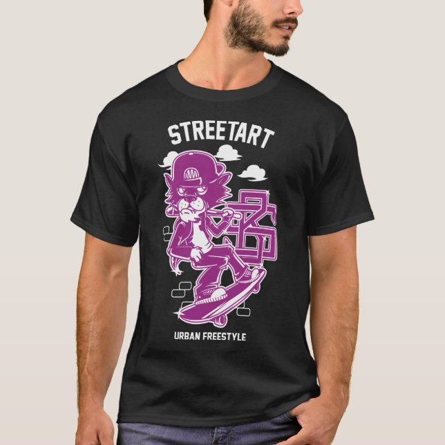 Urban Streetart - Katt på Ski Board T Shirt (Framsida)