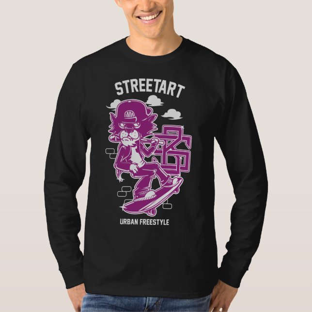Urban Streetart - Katt på Ski Board T Shirt (Framsida)