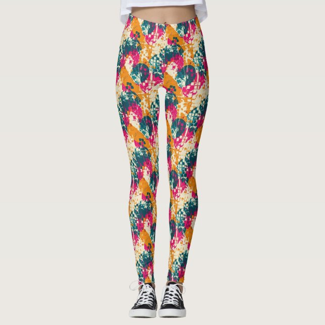 Urban streetkonst Abstrakt färgblockmönster Leggings (Framsida)