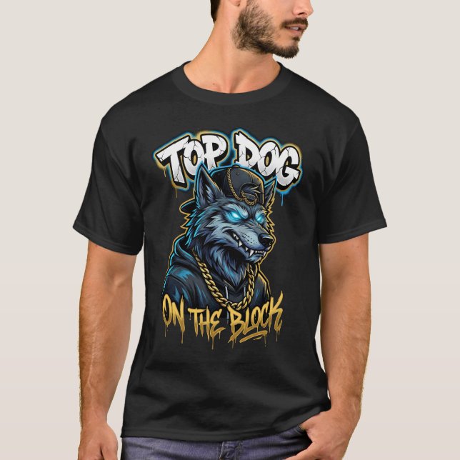 Urban Style Graffiti Wolf Top Dog Street Art  T Shirt (Framsida)