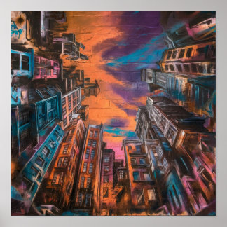 Urban Sunset Himmel - Abstrakt City Street Art Pos Poster