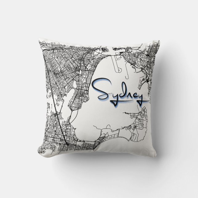Urban Sydney Street Map – Black & White Accent Cus Kudde (Framsida)