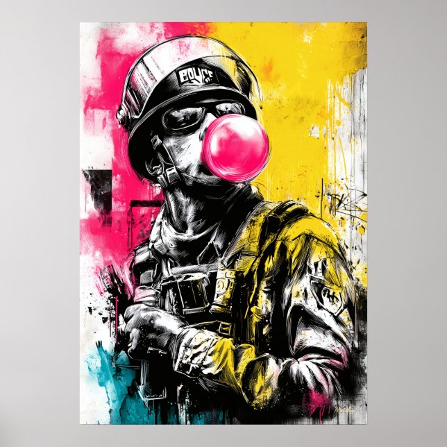 Urban taktisk figur med bubbelgum samtida  poster (Framsidan)