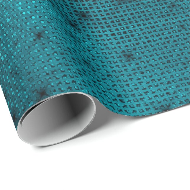 Urban Teal Aquatic Black Elegant Grill Sequins Presentpapper (Rullad Hörn)