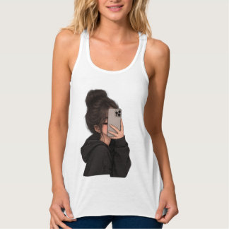 Urban tjej telefon selfie streetwear grafisk racer linne med racerback