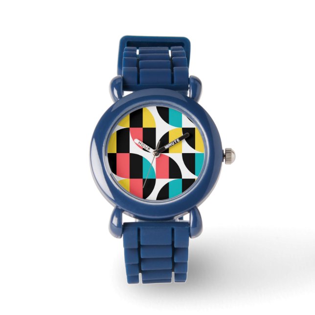 Urban, trendig, färgstarkt, modernt grafiskt mönst armbandsur (Framsida)