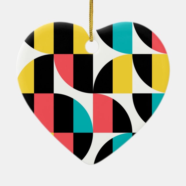 Urban, trendig, färgstarkt, modernt grafiskt mönst julgransprydnad keramik (Baksidan)