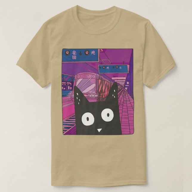 Urban Tunnelbanan Kawaii Cat Japansk City Aestheti T Shirt (Design framsida)