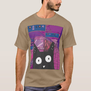 Urban Tunnelbanan Kawaii Cat Japansk City Aestheti T Shirt