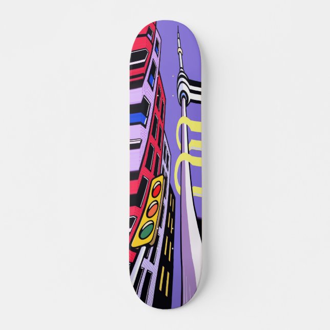 Urban Vibes Skateboard – Bold Pop Art City Design (Framsida)