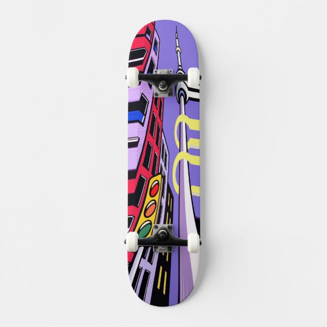 Urban Vibes Skateboard – Djärv Pop Art Stad Design (Framsida)