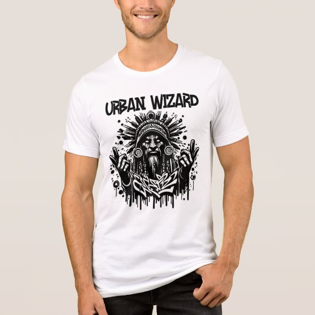 Urban Wizard Graphic Tee. Street Art Magic T-Shirt (Framsida)